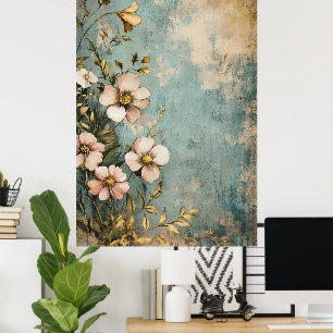 Poster Desenho floral antigo com uma aparência texturizad