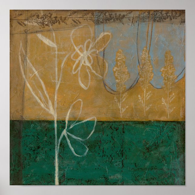 Pôster Desenho Floral com flor selvagem e plantas (Frente)