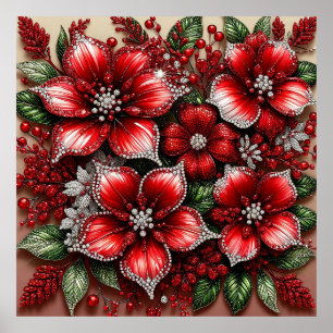 Poster Desenho Floral Embelezado com Joias Intrincadas