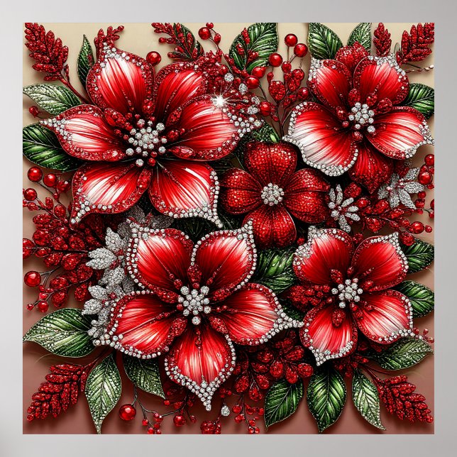 Poster Desenho Floral Embelezado com Joias Intrincadas (Frente)