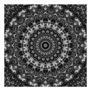 Pôster Desenho Geométrico Mandala Preto e Branco