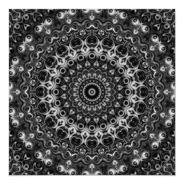 Pôster Desenho Geométrico Mandala Preto e Branco (Frente)