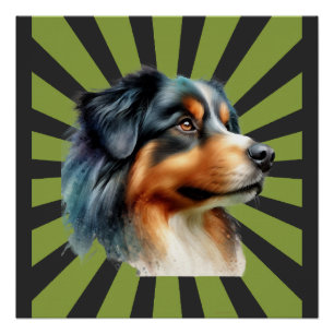 Pôster Desenho gráfico retro Border Collie Sunburst