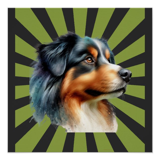 Pôster Desenho gráfico retro Border Collie Sunburst (Frente)