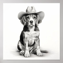 Poster Desenho leve minimalista de lápis de um Beagle