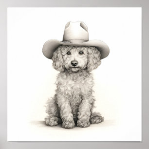 Poster Desenho leve minimalista de lápis de um Poodle