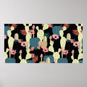 Poster Desenho manual Cactus Plant e Flores