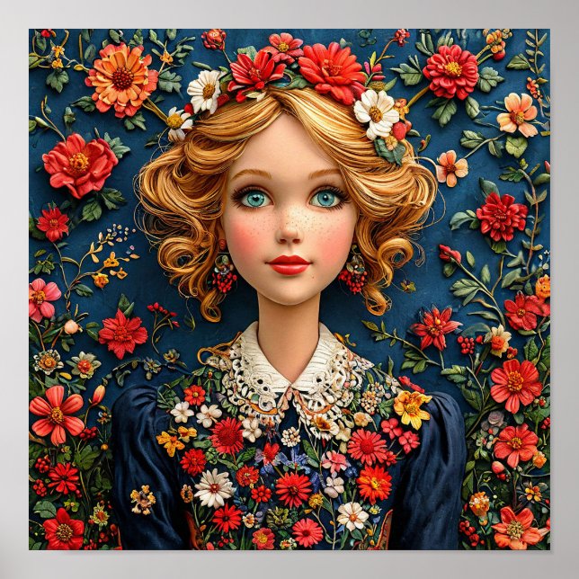 Poster 🌸 Desenho Mary Poppins Floral Mágico Vintage (Frente)