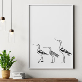 Poster Desenho minimalista de arte de aves em preto e bra