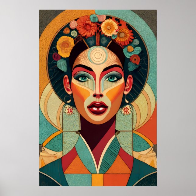 Poster Desenho no rosto da mulher zelável no mosaico (Frente)