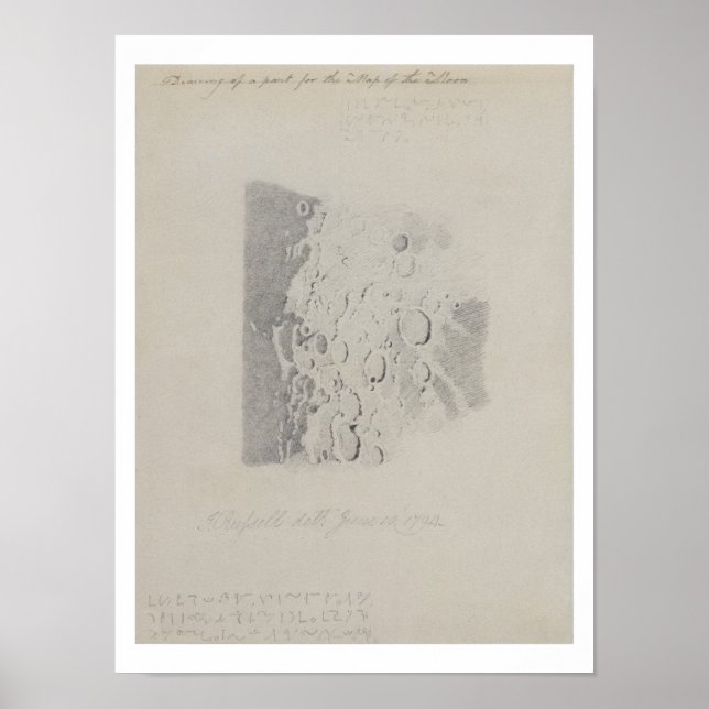 Pôster Desenho para o mapa da lua, 1794 (lápis em p (Frente)