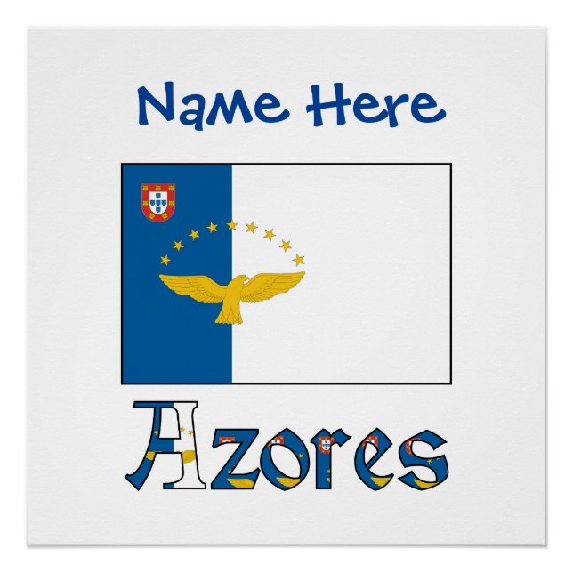 Pôster Desenho Personalizado da Bandeira dos Açores com N (Frente)