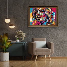 Poster Desenho Pop Art de Mulher Abstrata Colorida