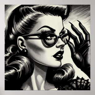 Poster Desenho Preto e Branco da Vintage Girl