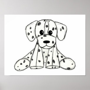 Poster Desenho simples de um cão dalmata de pelúcia em pr