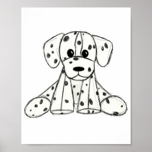 Poster Desenho simples de um cão dalmata de pelúcia em pr