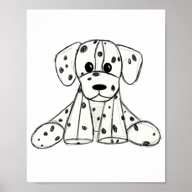 Poster Desenho simples de um cão dalmata de pelúcia em pr (Frente)