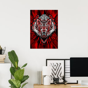 Poster Desenho Totêmico Tribal Haida de Lobo