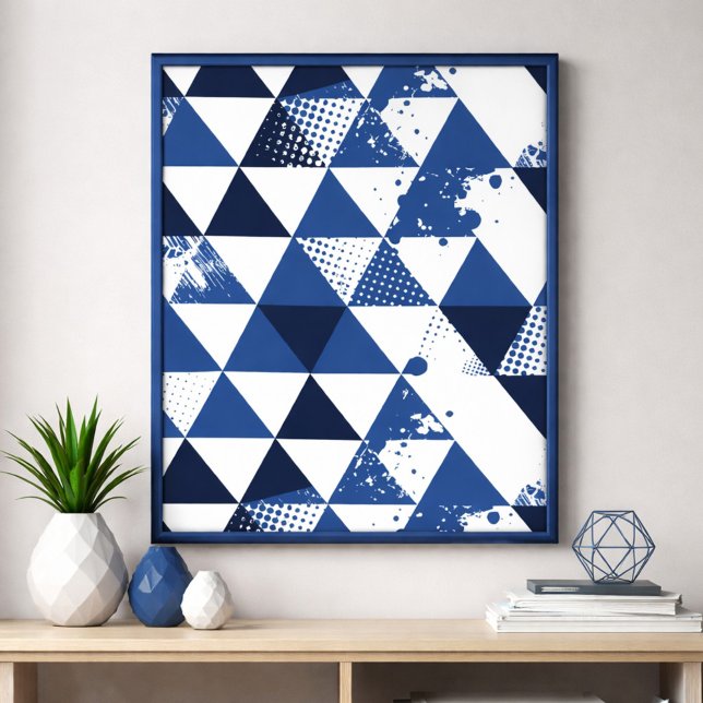 Poster Desenho Triangular Azul e Branco com Salpicos de T (Criador carregado)