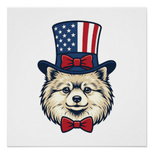 Pôster Desenho Vetorial de Cabeça de Cachorro Patriota co