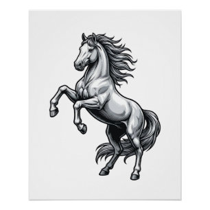 Pôster Desenho Vetorial de Cavalo Empinado com Gravação A