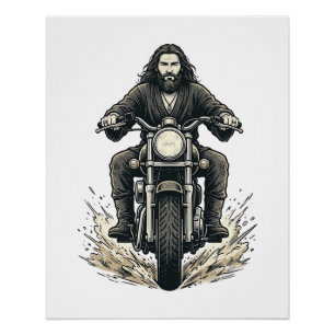 Pôster Desenho Vetorial de Motociclista com Gravação Anti