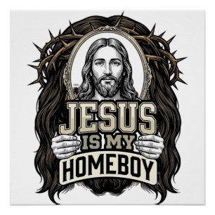 Pôster Desenho Vetorial de Sagrada Face Coroada Gravada A