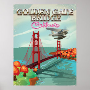 Pôster Desenhos animados do viagem de golden gate bridge
