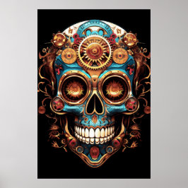 Poster Desenhos de Caveira Açucarada Cara Legal em um Cha