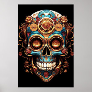 Poster Desenhos de Caveira Açucarada Cara Legal em um Cha