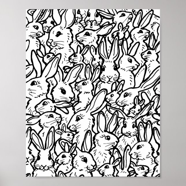 Poster Desenhos de coelho Black & White Rabbit Bunny padr (Frente)