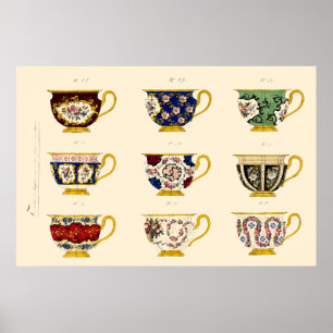 Poster Desenhos de xícara de chá da era vitoriana antiga
