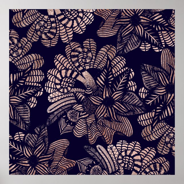 Pôster Desenhos Infláveis Dourados Elegantes no Marinho A (Frente)