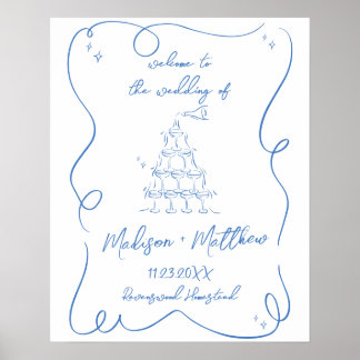 Poster Desenhos Manuais Desenhos Champagne Casamento de P