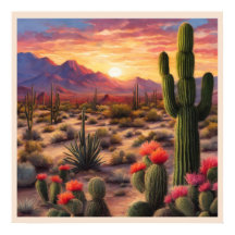 Desert Blooming Cactus Colorida Sunrise Art