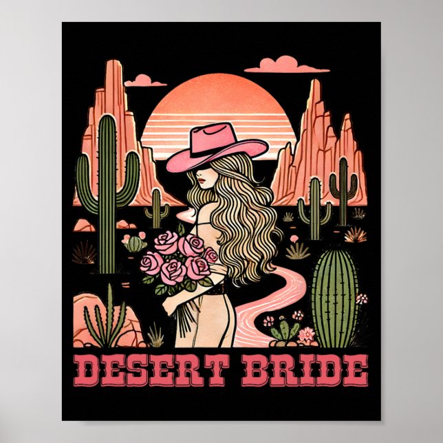 Poster Desert Brit Cactus Landscape Sunset Hat Rosas (Frente)