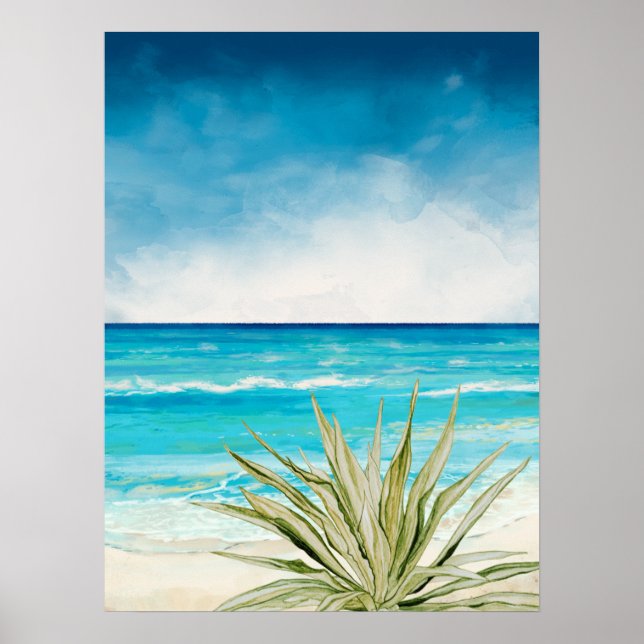 Poster Desert Cactus Beach Sea Seascape Watercolor Agave (Frente)
