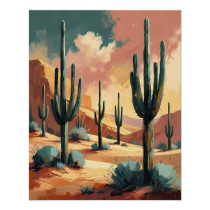 Pôster Desert Cactus Dream - Abstrato Sudoeste