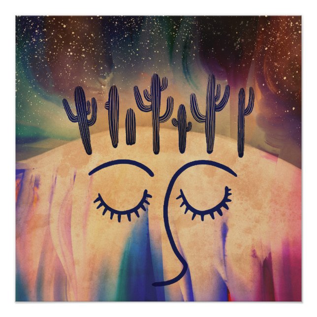 Pôster Desert Dreamscape (Surreal Saguaro Cactos Art) (Frente)