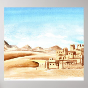 Poster Desert Dunes African City Watercolor