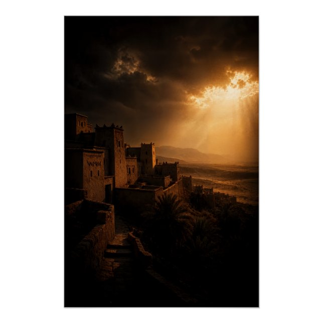 Pôster Desert Kasbah Chiaroscuro Sunset (Frente)