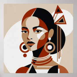 Poster Desert Muse: Geometric Avant-Garde Portrait in Ter