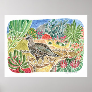 Poster Desert Quail with Colorful Desert Landscape