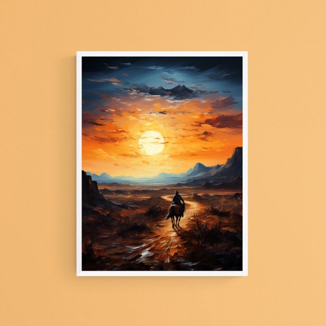 Poster Desert Sunset Ride on Horse, Serene Wall Art (Criador carregado)
