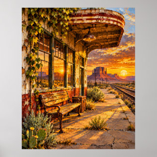 Poster Desert Train Depot - Golden Americana