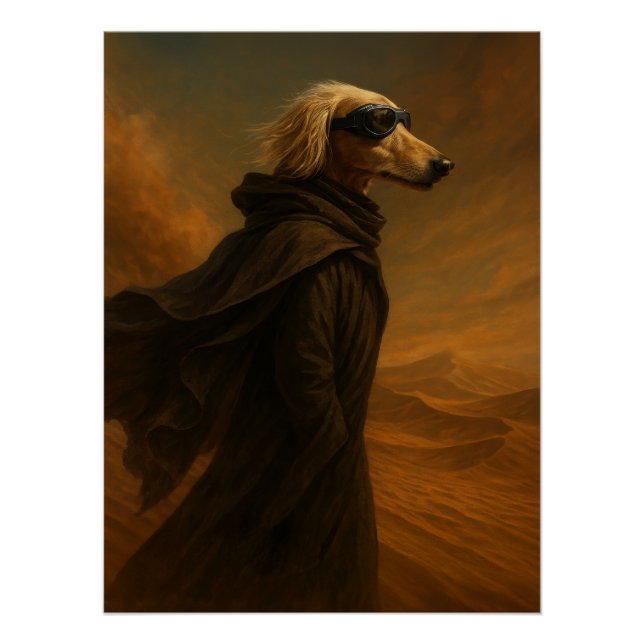 Pôster Desert Warrior Greyhound Art - Epic Sci-Fi Dog (Frente)