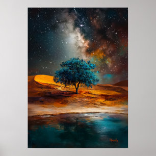 Poster Deserto Celestial - Árvore Solitária sob a Via Lác