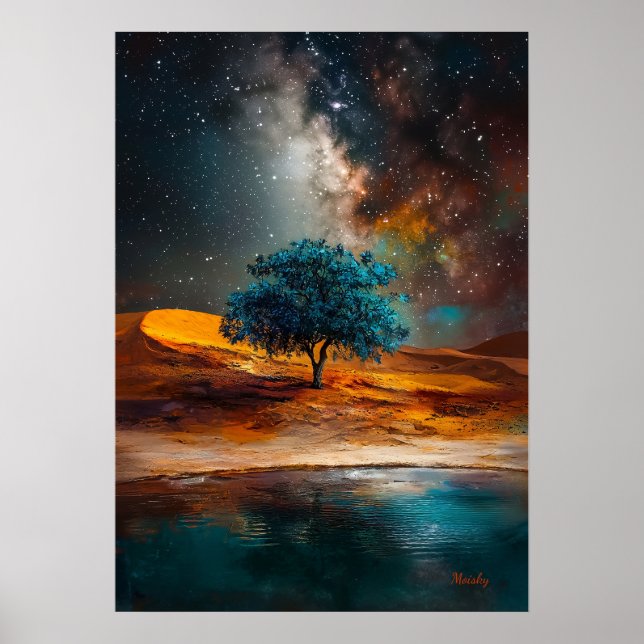 Poster Deserto Celestial - Árvore Solitária sob a Via Lác (Frente)
