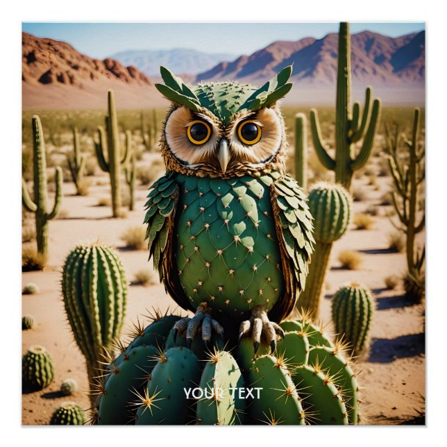 Pôster Deserto da Coruja de Cactus Fantasy (Frente)