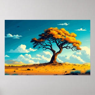 Poster Deserto Ilustração de Árvore Deserto Desenho de Aq